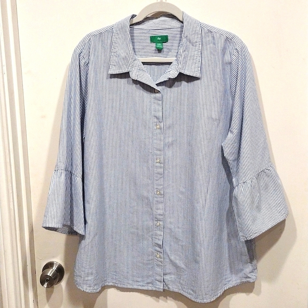 Dip Women's Blue & White Pinstripe Button Down Shirt Size XXL-Nautical Beach